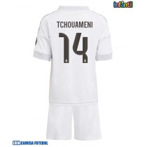 Camisa de Futebol Real Madrid Aurelien Tchouameni #14 Equipamento Principal Infantil 2025-26 Manga Curta (+ Calças curtas)
